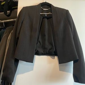 WHBM Cropped black Textured Open Jacket